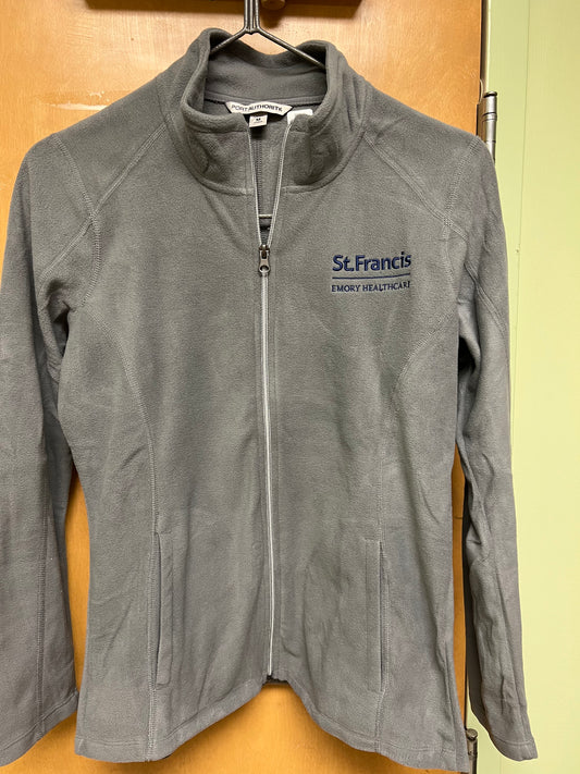 Women's Pearl Grey Medium Embroidered Full Zip Microfleece Jacket