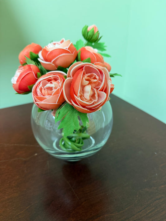 Faux Floral- Real Touch Ranunculus in glass vase