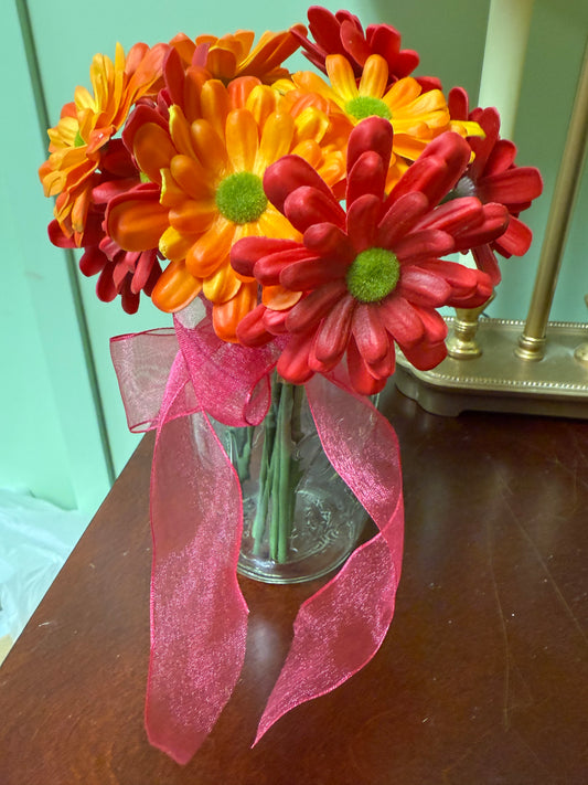 Faux Floral Mixed Daisys in Mason Jar