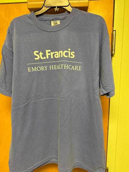 Logo Apparel Medium Periwinkle Short Sleeve T with White Screen Print