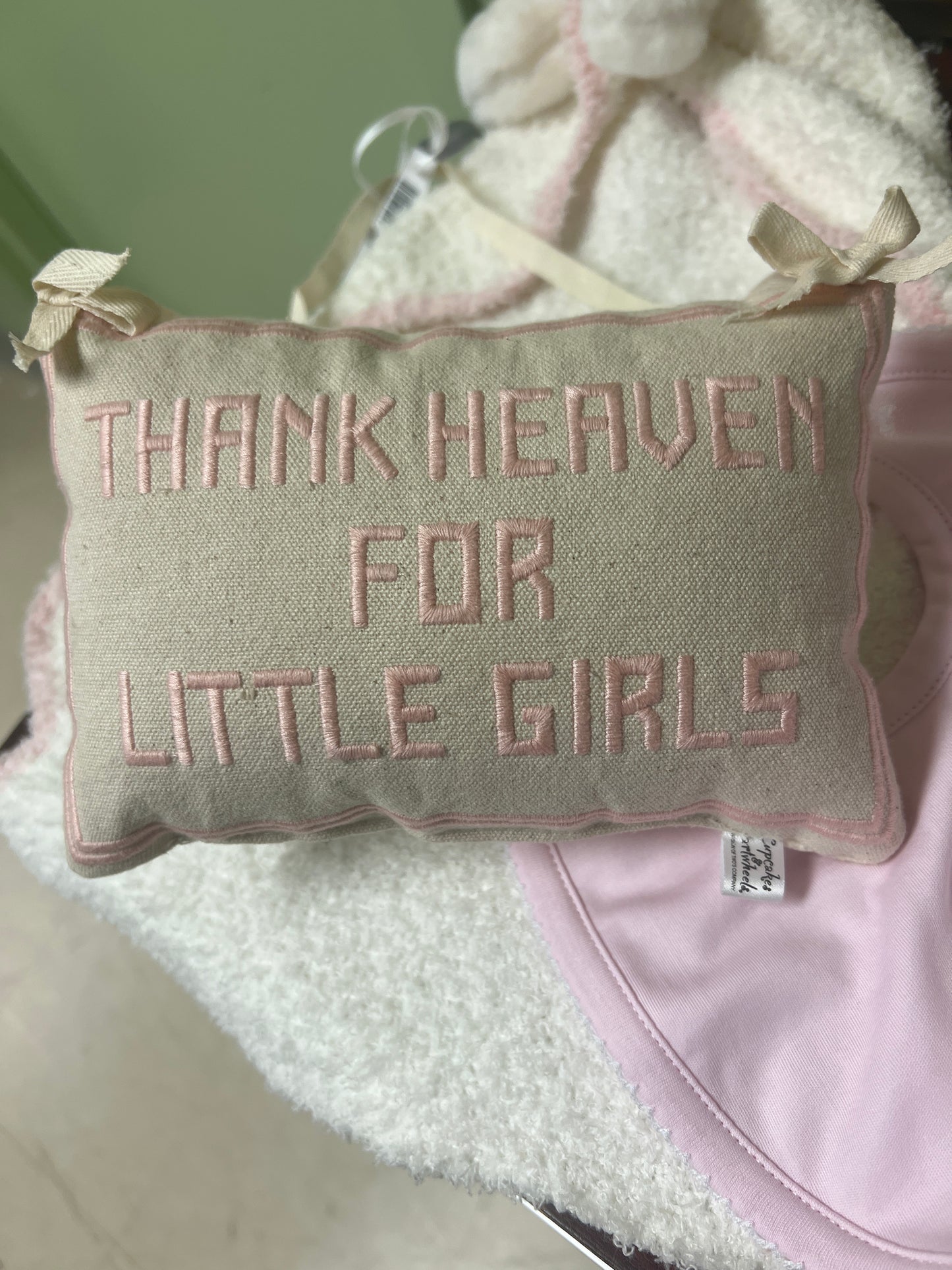 Thank Heaven Girls Embroidered Pillow Door Hanger