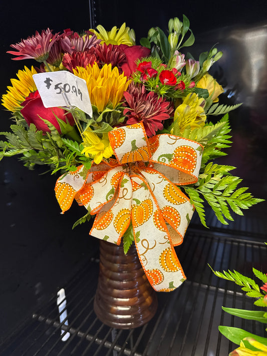 Fresh Fall floral in tall vase $50.99