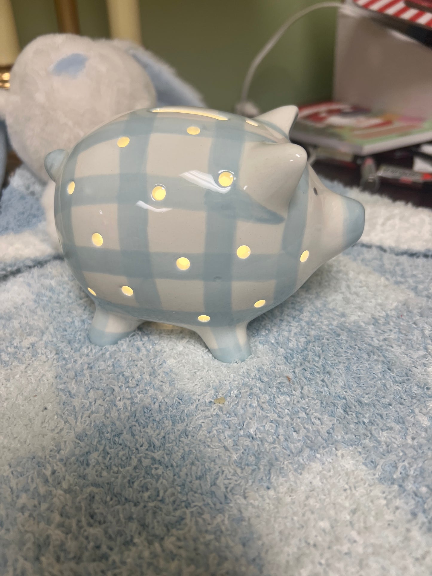 Light Up Piggy bank-Blue/White