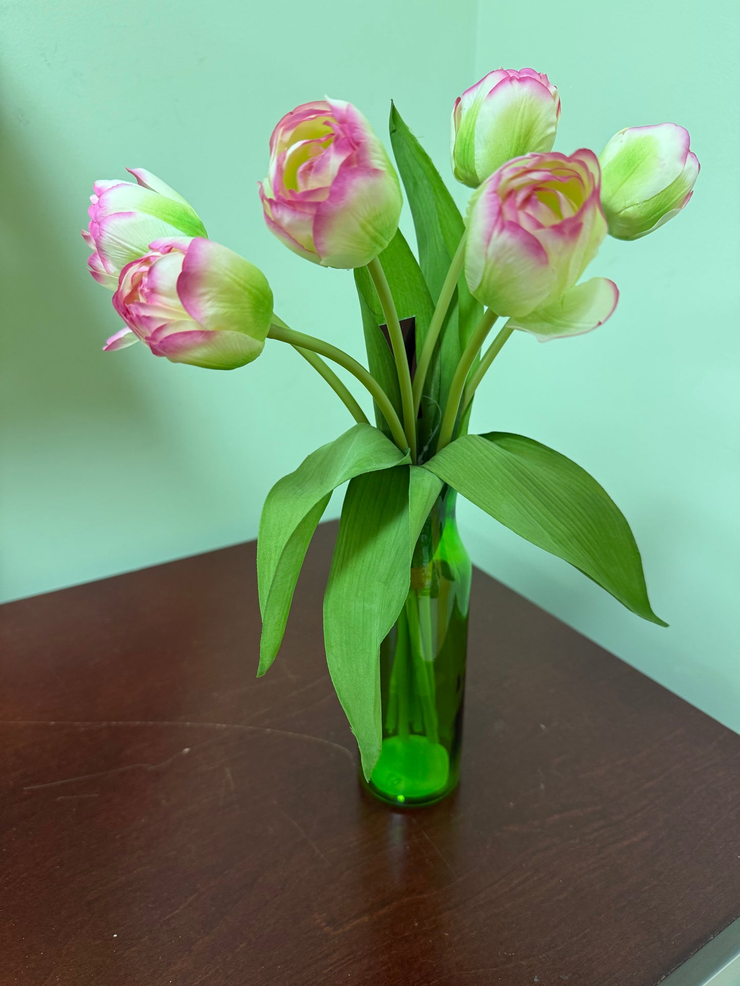 Faux Floral-Real Touch Tulips in glass vase