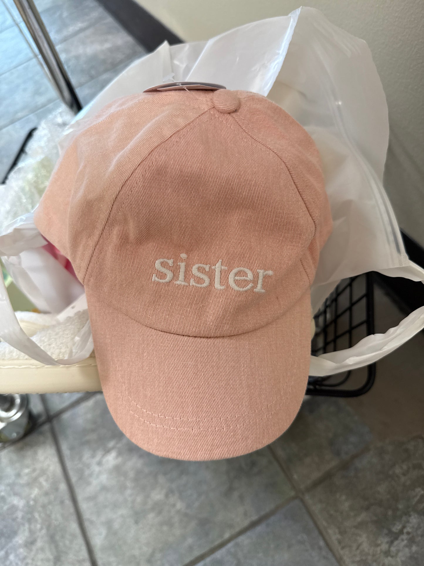 Embroidered Sister Hat- Pink