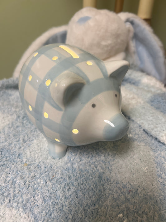 Light Up Piggy bank-Blue/White