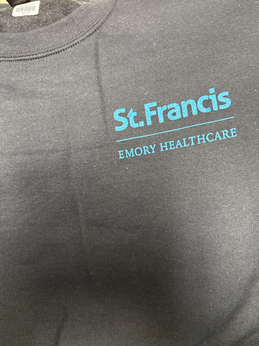 Logo Apparel Black Crew Neck Sweatshirt with lt. blue screen print logo XXXXL