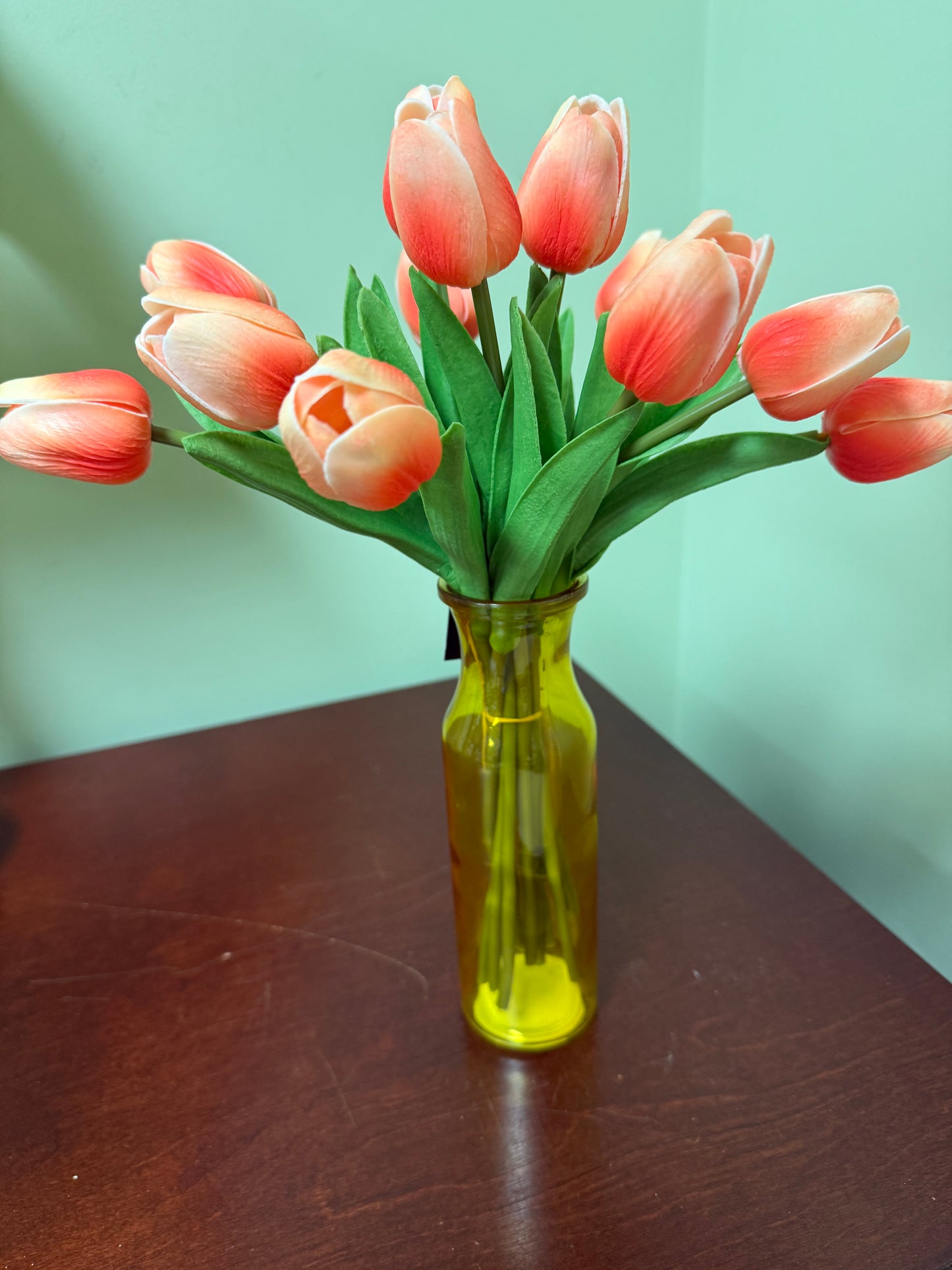 Faux Floral-Real Touch Tulips in glass vase
