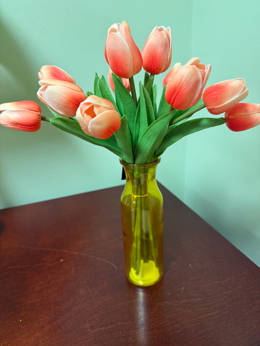 Faux Floral-Real Touch Tulips in glass vase