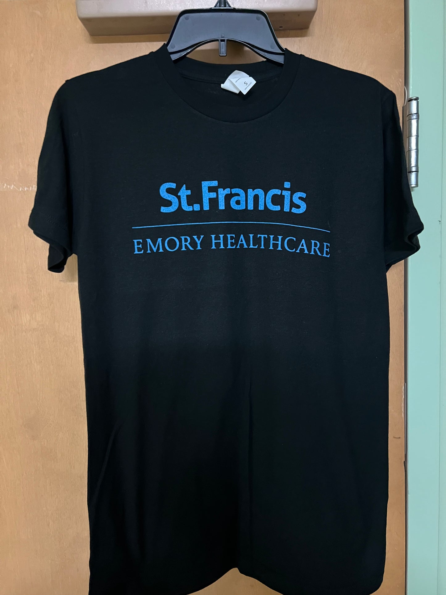 Logo Apparel-Medium Black Short Sleeve T-shirt with blue screen print-full chest