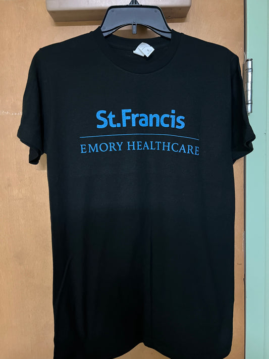 Logo Apparel-Medium Black Short Sleeve T-shirt with blue screen print-full chest