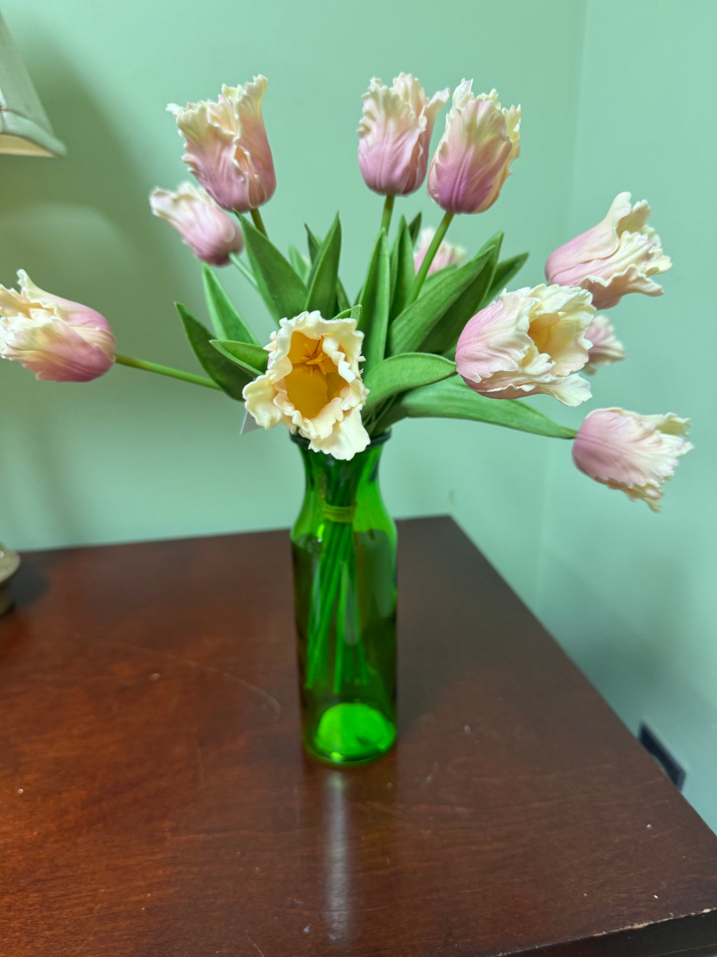 Faux Floral-Real Touch Tulips in glass vase
