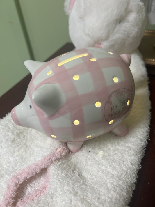 Light Up Piggy Bank-Pink/White