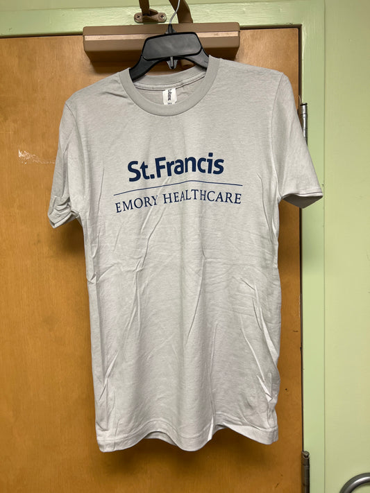 Logo Apparel Large Grey Short Sleeve T Shirt with Full Chest Navy logo