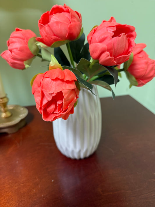 Faux Floral-8" Vase with Real Touch Peonies