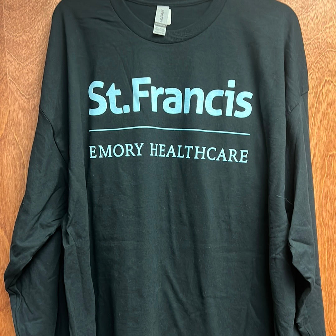 Logo Apparel Medium Black Long Sleeve T with large Blue Screen Print