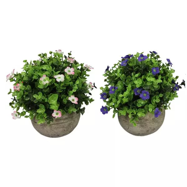 Artificial Flowers in Short Gray Pot