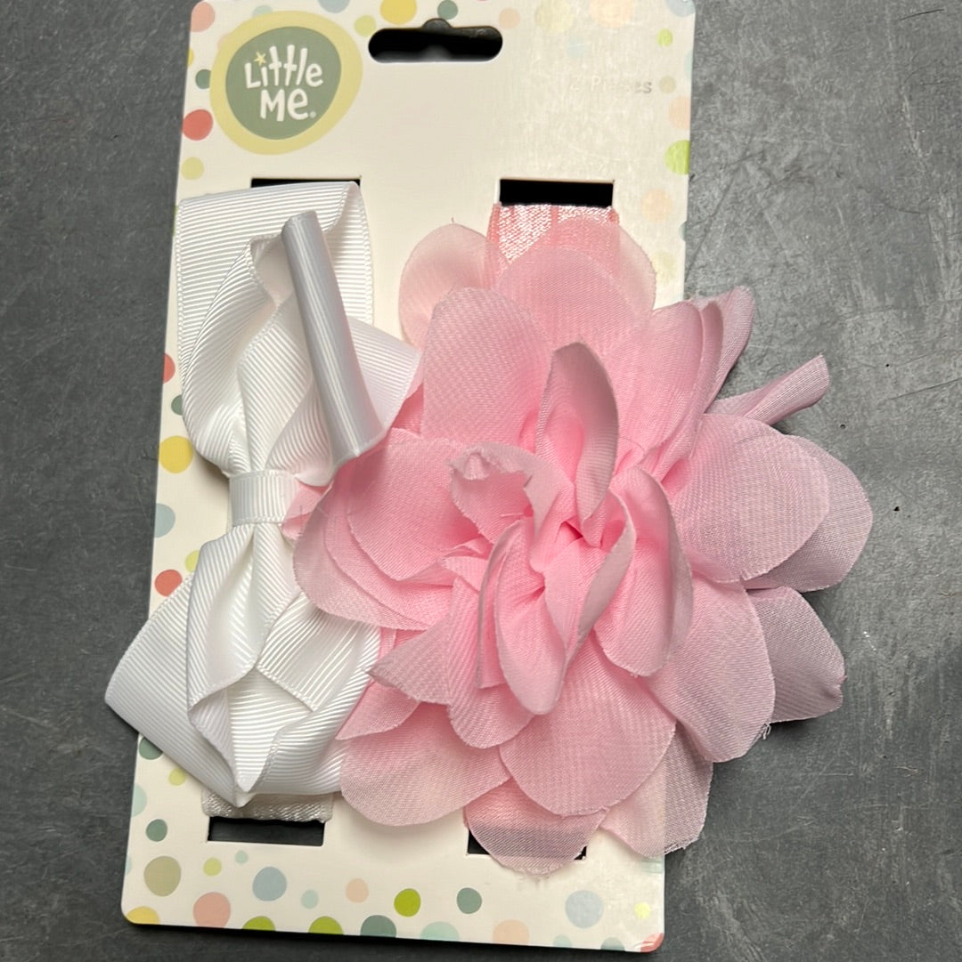 2 Pk. Bow & Flower Headband-Pink