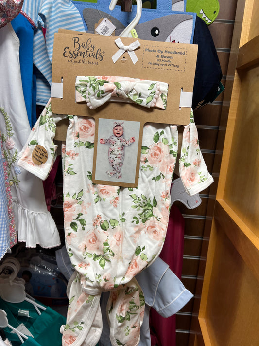 Photo Op Baby Headband and Gown Set - Pink Rose