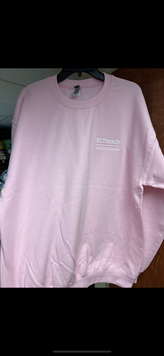 Logo Apparel- Large Embroidered Pink Crew Neck Sweatshirt