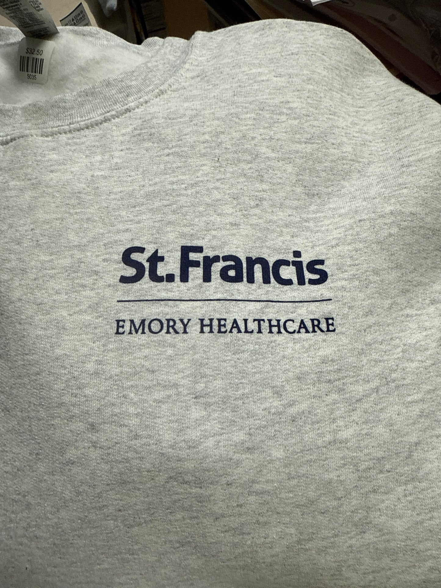 Logo Apparel Small Ash with Navy Screen Print Crewneck Sweatshirt