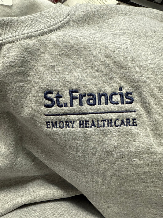 Logo Apparel- Large Embroidered Grey Crew Neck Sweatshirt Large