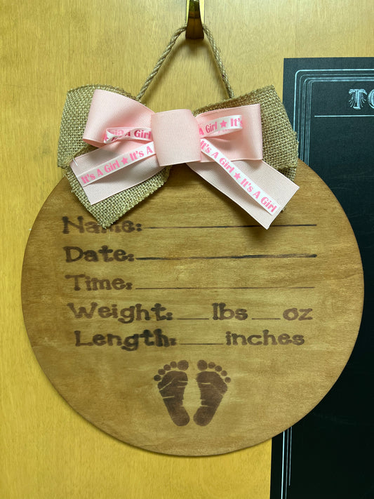 Baby Girl Wooden Announcement Sign