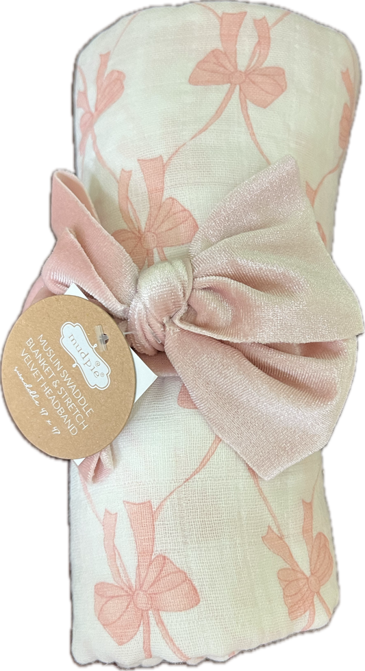 Muslin Swaddle Blanket L& Stretch Velvet Headband