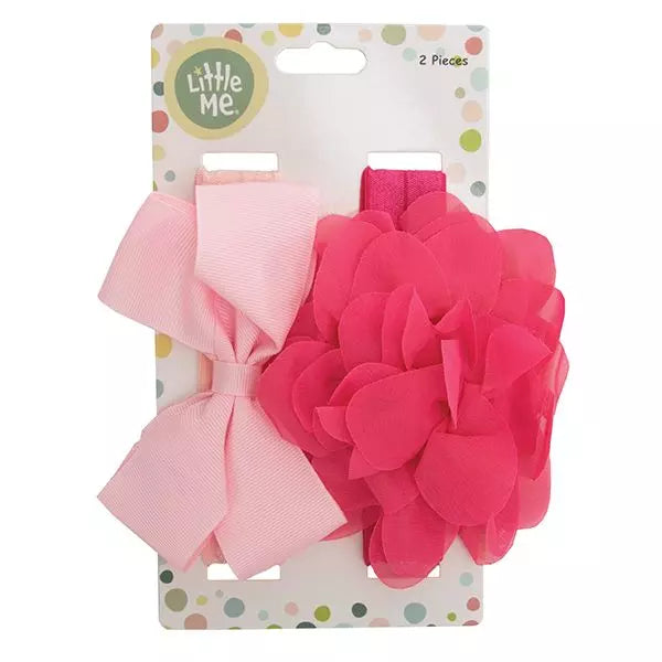 2 Pk. Bow & Flower Headband-Pink