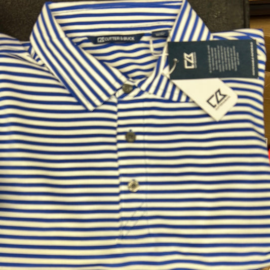 Logo Apparel-XL Cutter & Buck Chelan Blue Stripe Short Sleeve Shirt