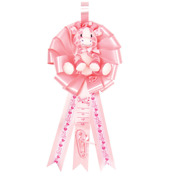 Baby Girl Giraffe Announcement Ribbon